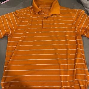 Nike Men's Polo Shirt in Orange and White Stripes